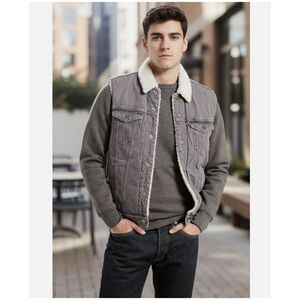 Levi's Men's Button Up Sherpa Grey Lined Multi Pocket Denim Vest Jacket L